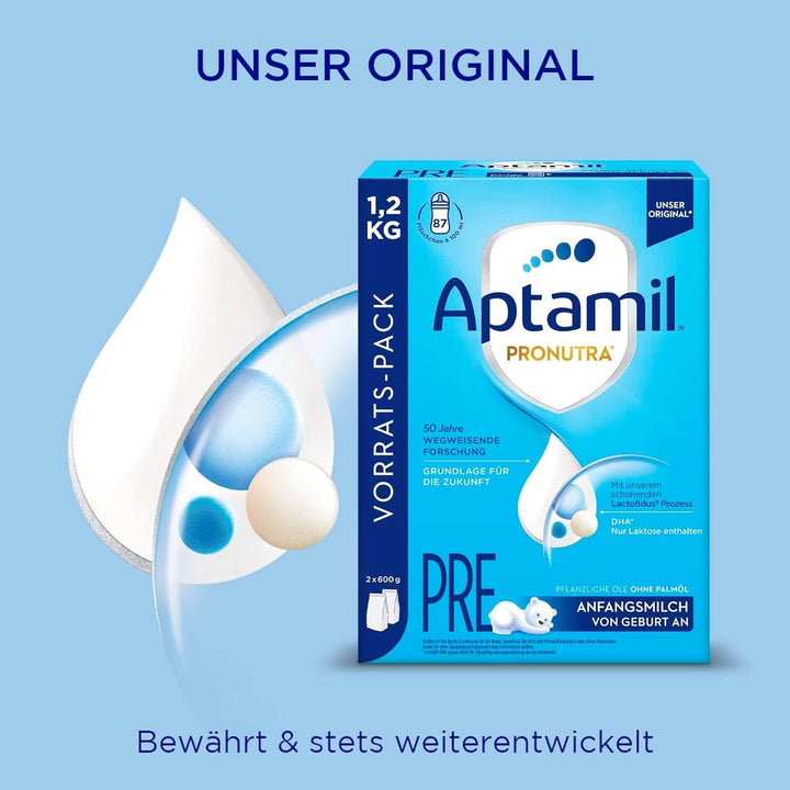 Aptamil Pronutra hrana initiala pre, de la nastere, fara ulei de palmier, cu proces delicat Lactofidus, pachet de aprovizionare 1,2 kg Mama si Copilul Naty Shop