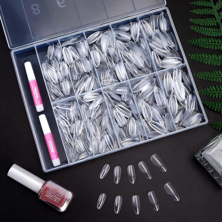 Becellen 500 bucăți vârfuri unghii artificiale, vârfuri unghii cu gel moale, acoperire completă, vârfuri pentru unghii cu gel, unghii artificiale pre-lustruite, set unghii cu lipici pentru nail art DIY (migdale)