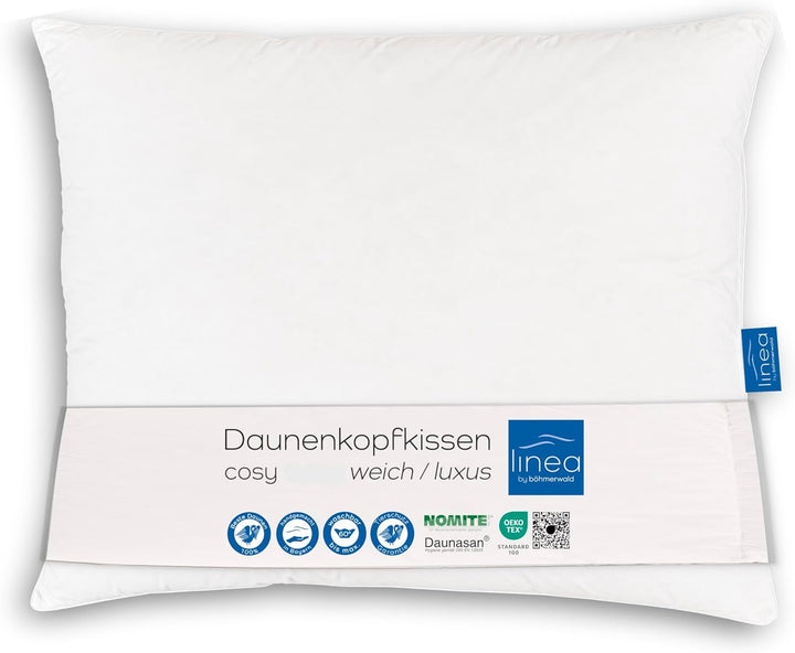 LINEA by Böhmerwald - Cosy - Pernă moale cu 3 camere, 80 X 80, Interior:100% pene, Camere exterioare:90% puf/10% pene, Potrivit pentru alergici, Lavabil până la 60°C, Produs în Germania Perne standard Naty Shop Singur 1 bucată (1 pachet) Confort suport: Soft - 70 X 90 Cm