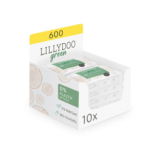 Șervețele umede naturale verzi LILLYDOO, 100% fără plastic, fără parfum (FSC Mix) Servetele Umede Bebelusi Naty Shop 10 x 60 servetele