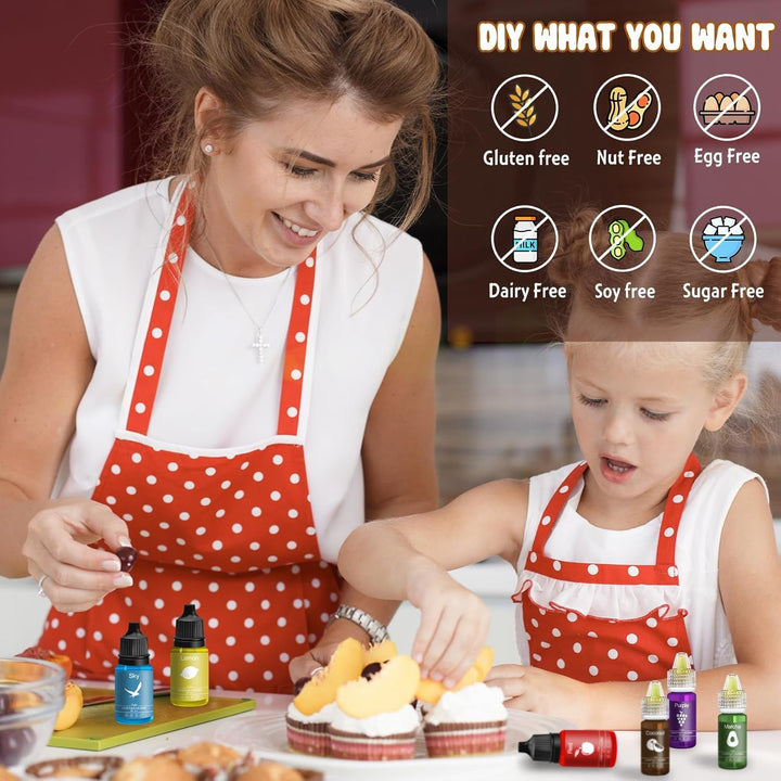 Colorant alimentar - 20 de culori x 10 ml coloranți alimentari lichizi pentru prăjituri, copt, fursecuri, macaroane - Colorant alimentar concentrat fără zahăr pentru decorarea torturilor, băuturi, ouă de Paște, slime DIY