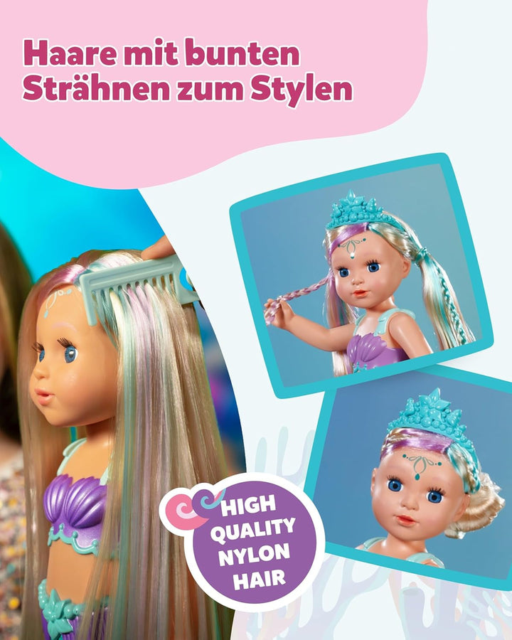 BABY Born Mermaid - Păpușă înaltă de 43 cm - Păr de înaltă calitate cu șuvițe colorate - Aripioară luminoasă - Funcționează cu baterii - Potrivit pentru copii de la 3 ani în sus, verde Papusi Naty Shop