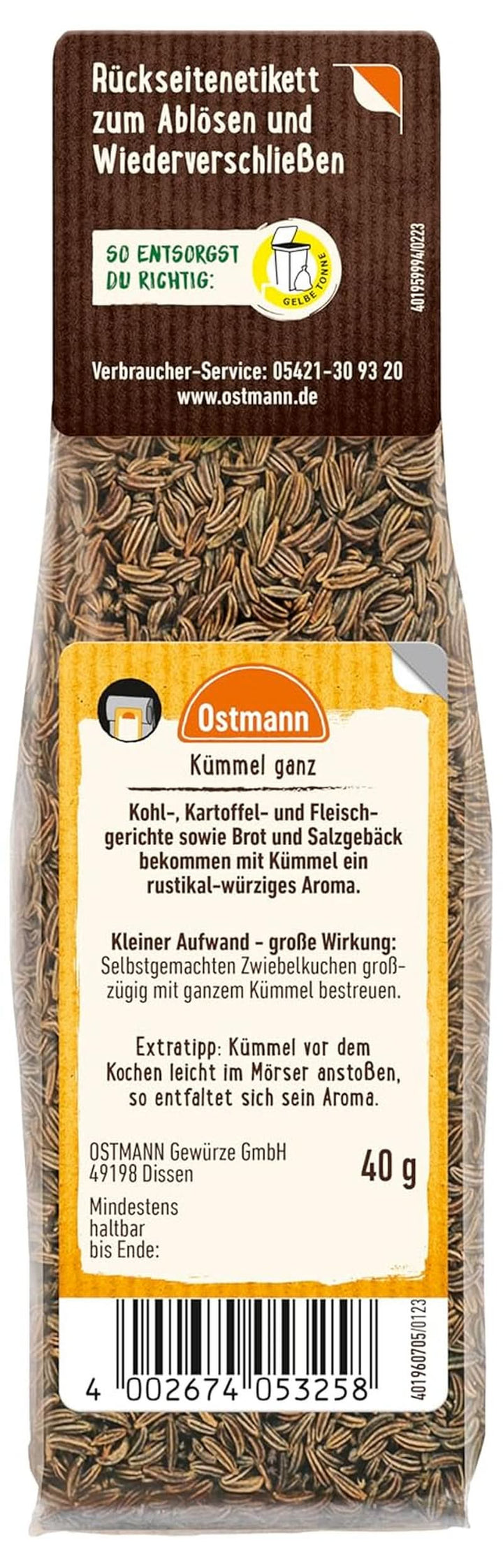 Ostmann - Chimen întreg, pentru aromatizarea pâinii și a produselor de patiserie, 40 grame Condimente Naty Shop