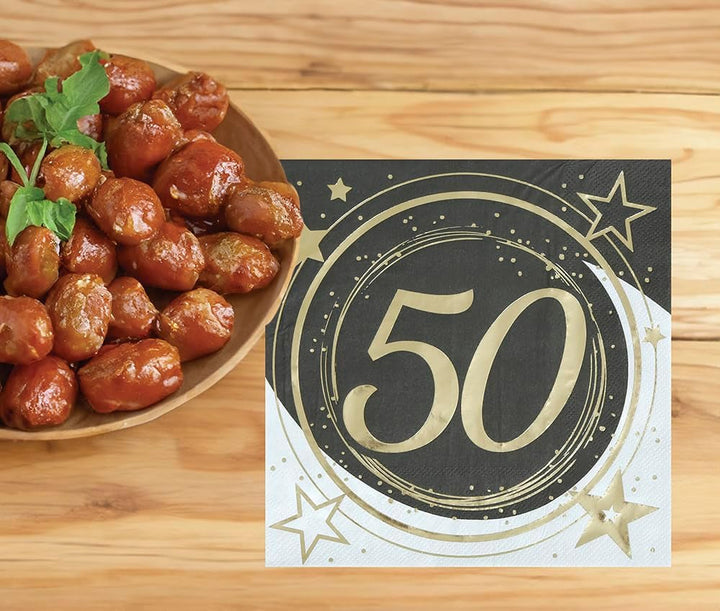 | 20 Șervețele Happy New Year (16X16 Cm) - Decorațiuni de masă pentru petreceri de Revelion - Ideal pentru evenimente și sărbători - Negru și auriu