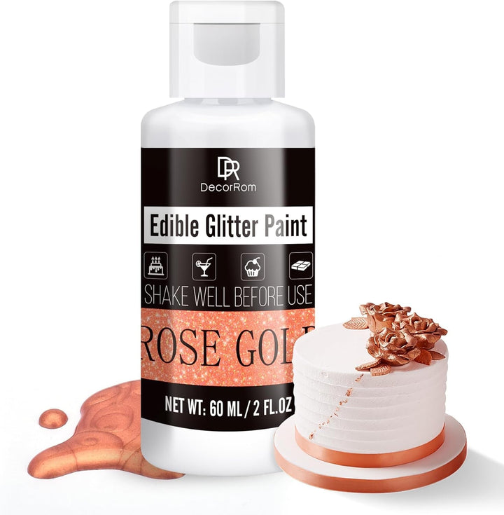 Flüssig Essbarer Glitzer - 6 Farben Metallisch Glitzerfarben Lebensmittelfarbe Für Dekorieren Von Kuchen, Backen, Cupcakes - Metallic Flüssiges Essbares Glitzerpulver Für DIY Kekse, Fondant, Torten Naty Shop Roségold