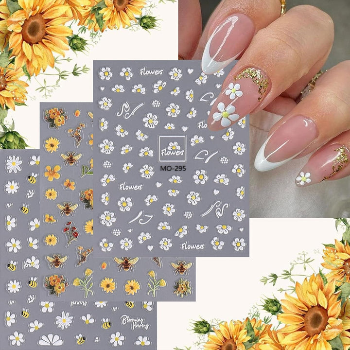 3 Stück Nagelsticker Set-Selbstklebende Nagelfolie Mit Blumen- Und Bienenmotiven-Nail Art Sticker Für Kreatives Nageldesign-Nageltattoos Und Zubehör