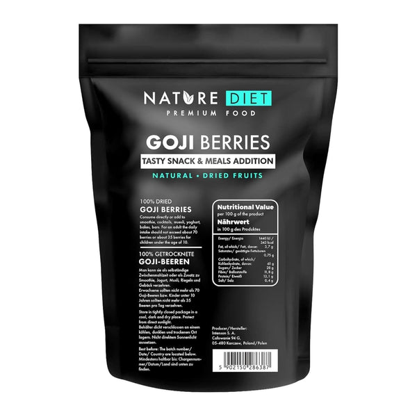 Nature Diet - Goji berries 1000 G | Fructe de pădure uscate Produse deshidratate Naty Shop