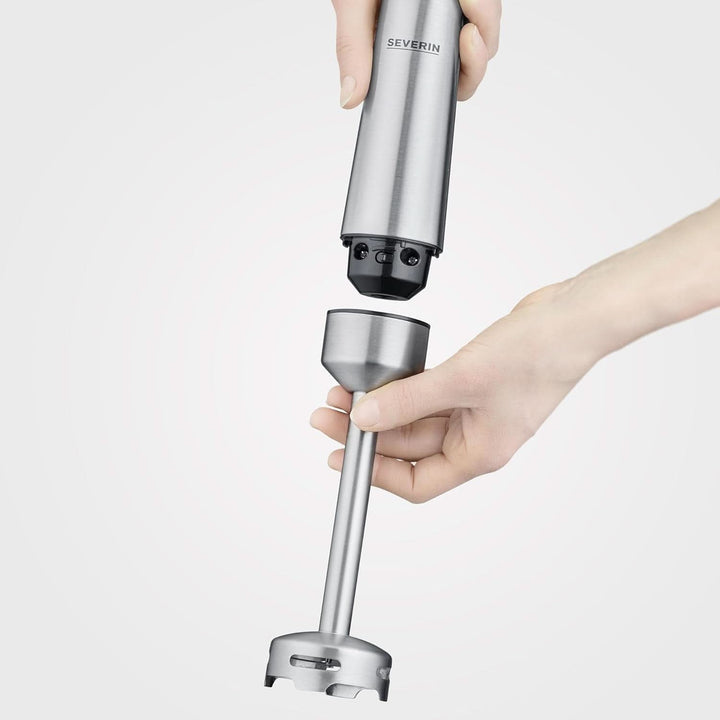 SEVERIN Kabelloser Stabmixer Mit Premium-Set, Abnehmbarer Mixstab, Mit Pürierstab, Multizerkleinerer, Mixbehälter, Kartoffelstampfer & Schneebesen, Schwarz/Edelstahl-Gebürstet, SM 3775 Mama si Copilul Naty Shop