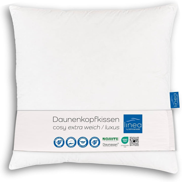 LINEA by Böhmerwald - Cosy - Pernă moale cu 3 camere, 80 X 80, Interior:100% pene, Camere exterioare:90% puf/10% pene, Potrivit pentru alergici, Lavabil până la 60°C, Produs în Germania Perne standard Naty Shop Netedă 1 bucată (1 pachet) Confort suport: Extra moale - 80 X 80 Cm