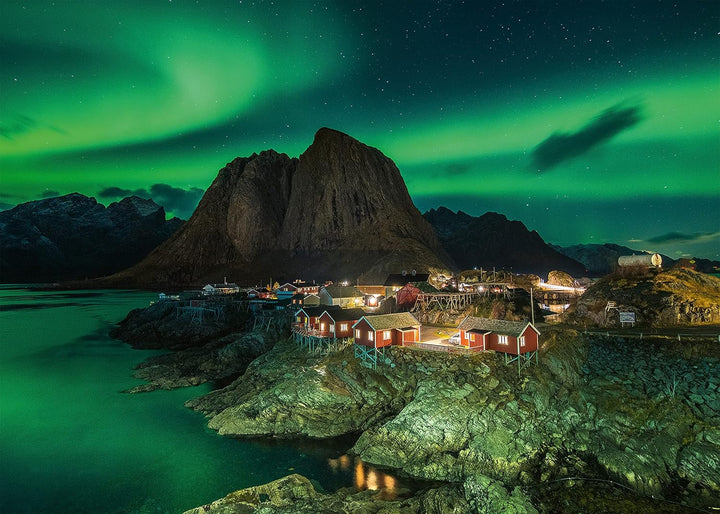 Ravensburger Puzzle 12000357 1000 piese - Aurora Boreală Norvegia, Luminile Nordului peste Hamnoy - Puzzle pentru adulți și copii de la 14 ani, Puzzle cu motive norvegiene, [Exclusiv la Amazon] Puzzle Naty Shop Versiune veche