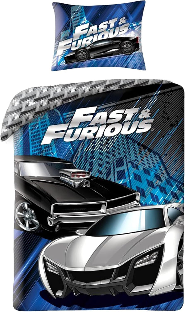 Lenjerie de pat pentru copii, filme si desene animate, reversibila, bumbac Lenjerie de pat - copii Naty Shop Fast And Furious