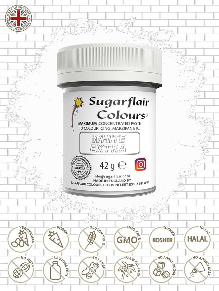 Sugarflair Lebensmittelfarbe Max Konzentriert White Extra, Lebensmittel Farbstoff Hoch Konzentriert Für Marzipan Und Fondant, Max Concentrate Paste Colour - 42G Coloranti Alimentari Naty Shop