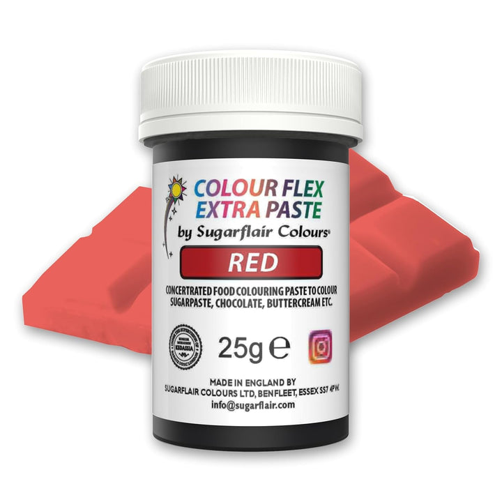 Sugarflair Colourflex Extra Paste Lebensmittelfarbe Paste Red - Essbare Lebensmittel Farbe Für Buttercreme, Schokolade, Zuckerpaste, Zuckerguss, Fondant, Kuchenmischungen, Teig Und Mehr - 25G Coloranti Alimentari Naty Shop