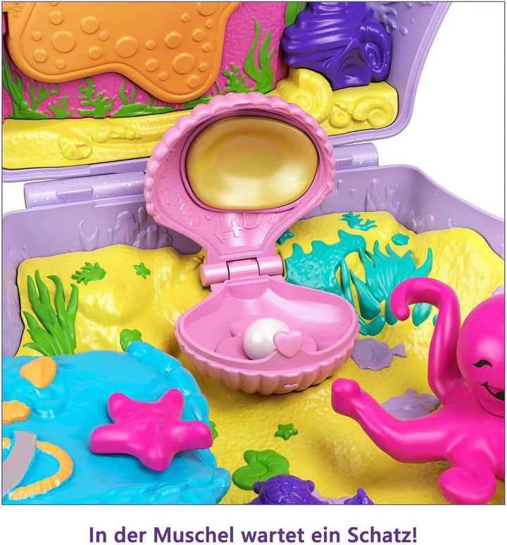 Sicriu Polly Pocket, sac de cochilie pentru înfășurat în jurul temei subacvatice, cu 2 păpuși și 1 submarin, jucărie sirenă Polly Pocket, jucărie de la 4 ani, GNH11 Papusi Naty Shop
