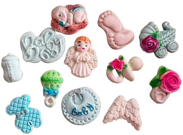 Set 12 decoratiuni comestibile din pasta de zahar, Botez Decoratiuni din Pasta de Zahar Naty Shop