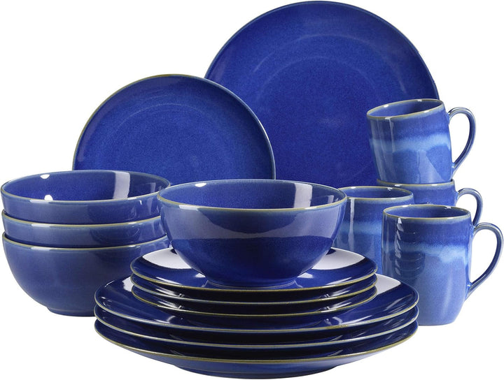 MÄSER 931736 Geschirr-Set Für 4 Personen Im Mediterranen Vintage-Look, 16-Teiliges Kombiservice in Sandigem Grau, Keramik, Sandgrau Seturi vesela masa Naty Shop Dunkelblau