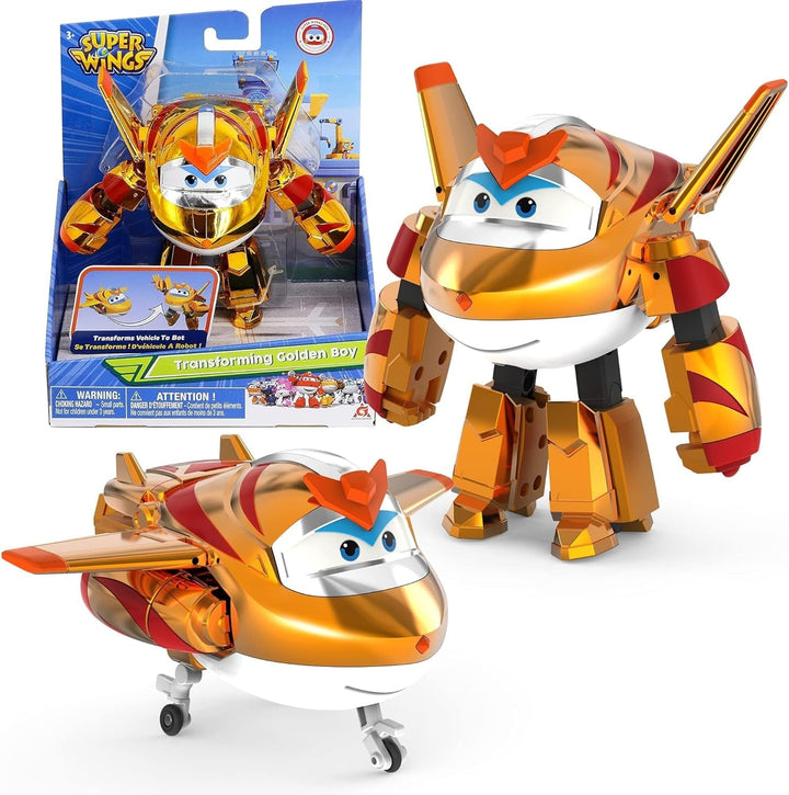 Super Wings Transformation Plane Supercharged Traver, Aprox. 12.7 Cm Figură mare de joacă pentru copii, avion de jucărie și figură de robot pentru băieți și fete de peste 3 ani, argintiu Action figures Naty Shop Băiatul de aur