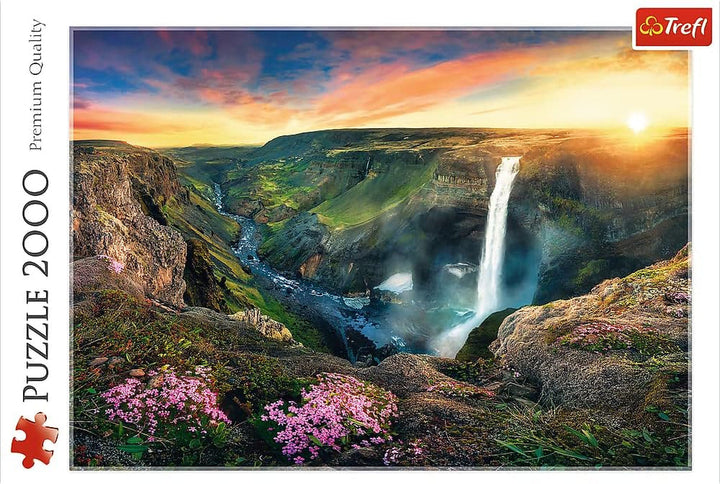 Trefl TR27091 Cascada Haifoss, Islanda 2000 de piese, calitate premium, pentru adulți și copii de la 12 ani Puzzle colorat, lumini din Dubai, roșu Puzzle Naty Shop