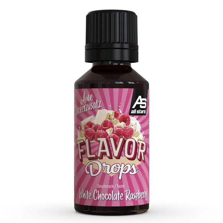 ALL STARS Flavor Drops, Picături aromate fără zahăr adăugat și fără calorii - Dulceață și aromă pentru alimente, 30 ml Indulcitori Naty Shop Ciocolată albă cu zmeură 30 ml