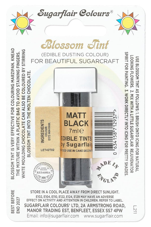 Sugarflair Blossom Tint Dusting Lebensmittelfarbe Pulver Matt Black - Lebensmittel Farbe Pulver Zur Dekorationen Farbzuckerpaste, Fondant, Zuckerguss, Schokolade, Buttercreme, Macarons - 7Ml Coloranti Alimentari Naty Shop Default Title