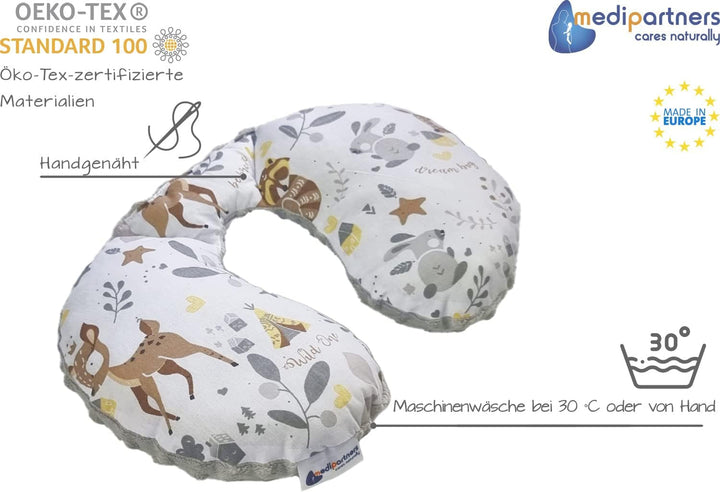 Medi Partners Perna de gât pentru copii Suport pentru gât 100% bumbac / minky pernă de gât pentru copii pentru mașină cărucior călătorie călătorie somn pernă de gât snooze roll (REH cu gri Minky) Perne ortopedice cervicale Naty Shop
