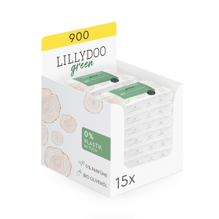 Șervețele umede naturale verzi LILLYDOO, 100% fără plastic, fără parfum (FSC Mix) Servetele Umede Bebelusi Naty Shop 15 x 60 servetele