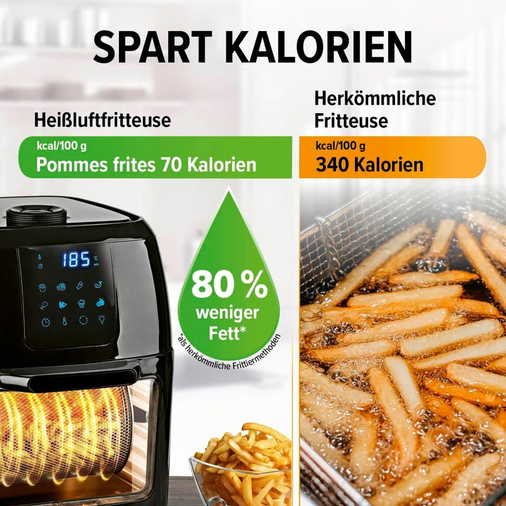 Gourmetmaxx Friteuză digitală cu aer cald XXL, 9 litri, 8 programe, 1800 W Electrocasnice Naty Shop