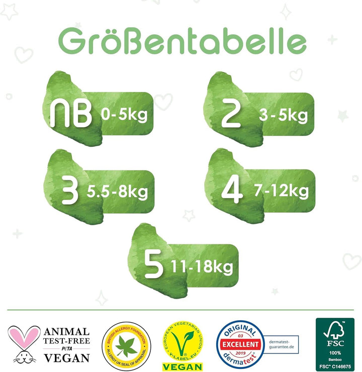 Scutece din bambus organic Pureborn Eco, dimensiune pentru nou-născuți (până la 5 kg), ecologice, hipoalergenice, ultra-moale, cu indicator de umiditate, diverse imprimeuri Mama si Copilul Naty Shop