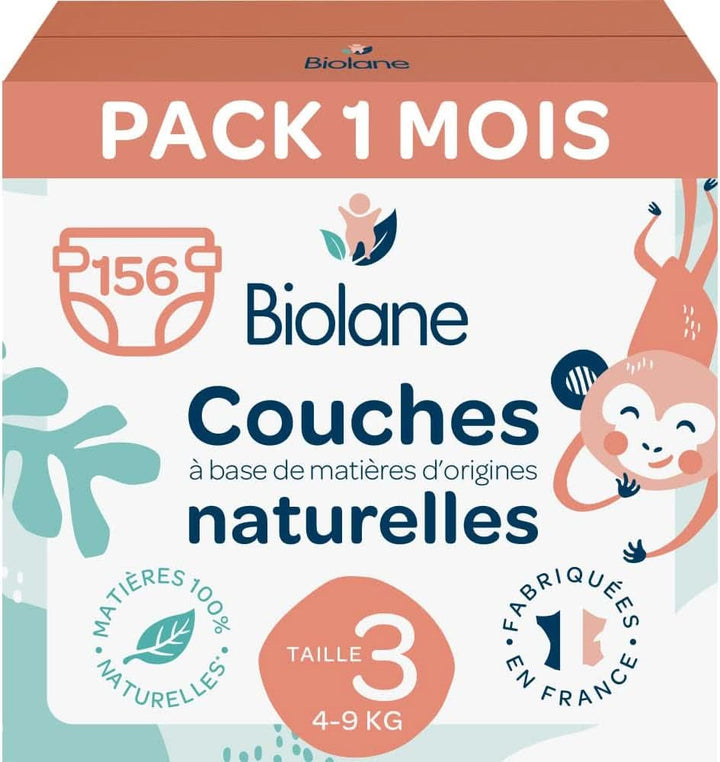 Scutece Biolane pentru piele sensibila - deosebit de absorbanta, fara scurgeri, 12 ore uscate, diverse marimi Mama si Copilul Naty Shop Mărimea 3 (156 scutece)