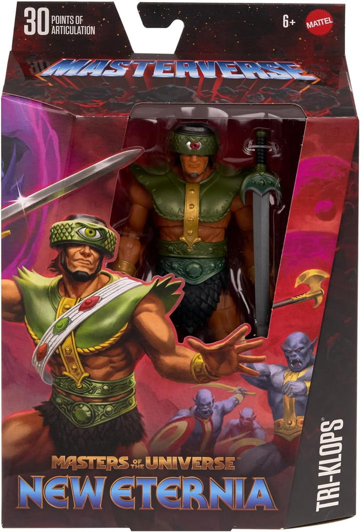 Masters of the Universe Masterverse New Eternia Tri-Klops Action Figure, figurină de colecție Deluxe cu 30 de puncte de mișcare și accesorii, Motu Toy, HYC52 Action figures Naty Shop