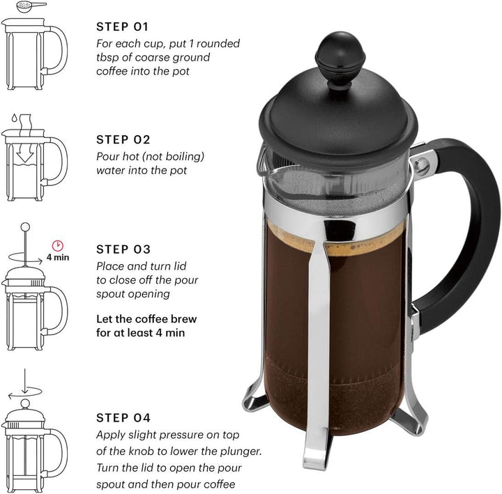 Bodum 1913-01 Cafetieră CAFFETTIERA (sistem French Press, filtru permanent din oțel inoxidabil, 0,35 litri) Negru Espressoare Besuche den Bodum-Store