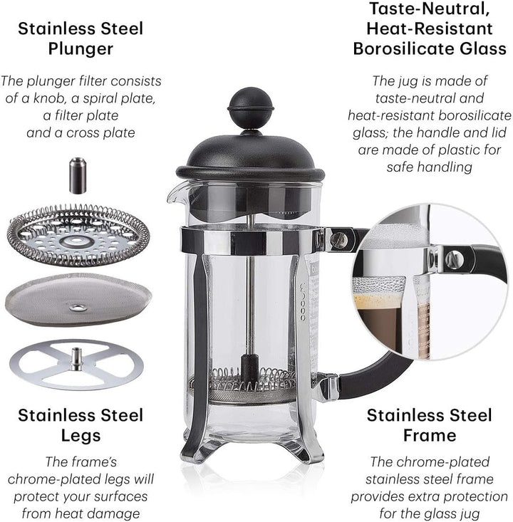 Bodum 1913-01 Cafetieră CAFFETTIERA (sistem French Press, filtru permanent din oțel inoxidabil, 0,35 litri) Negru Espressoare Besuche den Bodum-Store