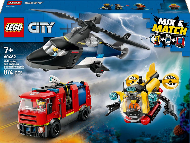 Set combinat LEGO City cu elicopter, mașina leului și submarin și 3 minifigurine - vehicule de jucărie construibile pentru băieți și fete de la 7 ani - cadou de ziua de naștere și de vacanță 60462 Seturi de constructie Besuche den LEGO-Store