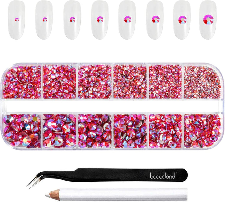 Beadsland 2500Pcs Glas Nailart Strasssteine Kristall Flatback Edelsteine Runde, ​​Für Handwerk Gemischt 8 Größen SS4 ~ SS30 Mit Picking Pinzette Und Stift (Kristall Weiss)