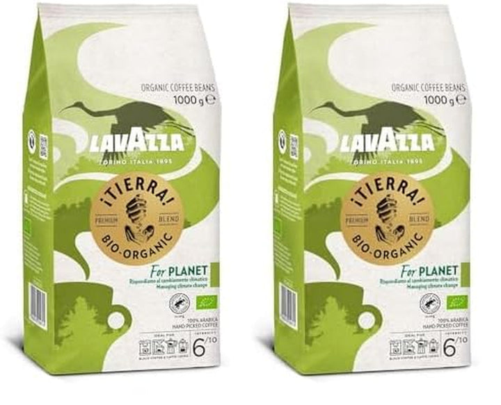 Lavazza, Tierra for Africa, 100% boabe de cafea organică, Ideal pentru espressoare, Aromă puternică și corpolentă, Intensitate 9/10, Arome de nuci, Prăjire medie Cafea Naty Shop 2 x 1 Kg Planet