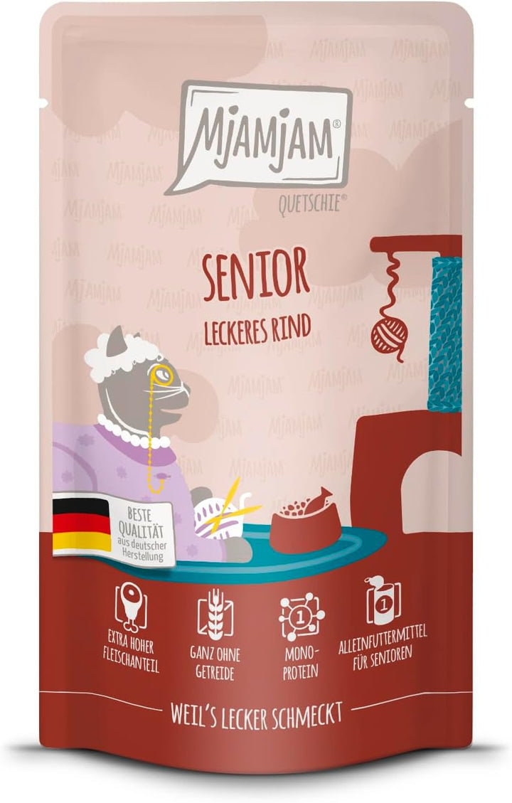 Mjamjam - Hrană umedă premium pentru pisici - Senior - Juicy Chicken, 6Pack (6X800G), fără cereale