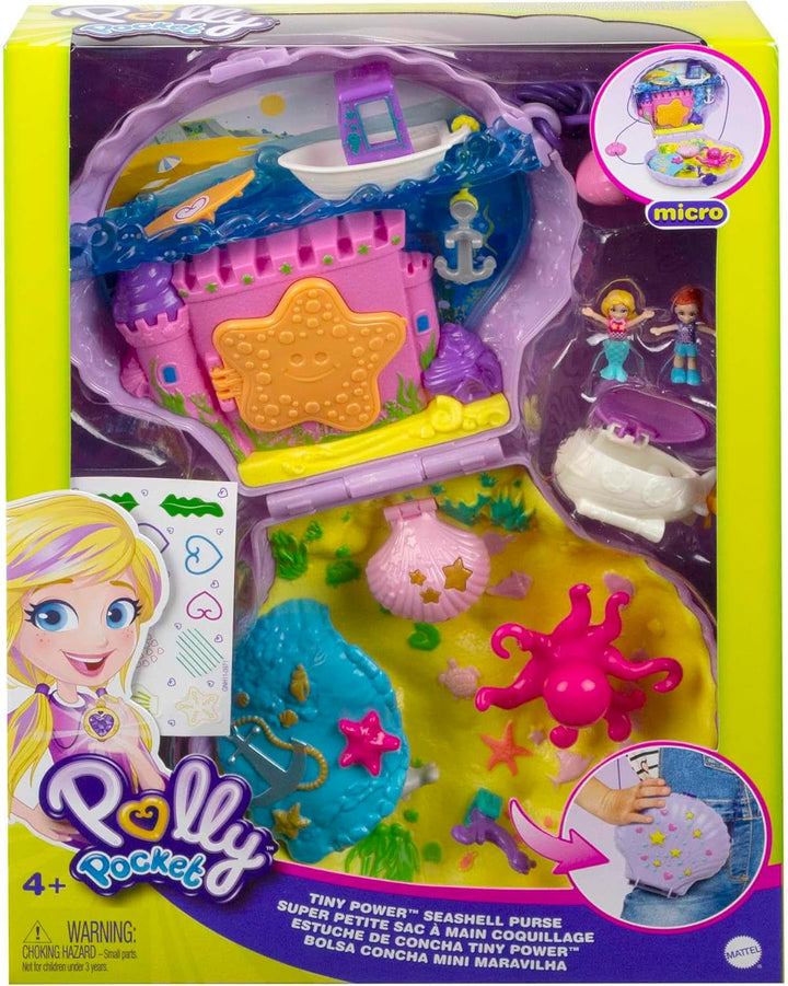 Sicriu Polly Pocket, sac de cochilie pentru înfășurat în jurul temei subacvatice, cu 2 păpuși și 1 submarin, jucărie sirenă Polly Pocket, jucărie de la 4 ani, GNH11 Papusi Naty Shop