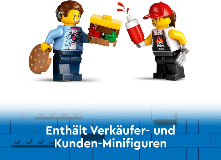 LEGO City Burger Truck, set de construcție cu mașină de jucărie pentru copii de 5 ani, minifigurină Food Truck și accesorii, cadou distractiv pentru băieți și fete 60404 Seturi de constructie Besuche den LEGO-Store