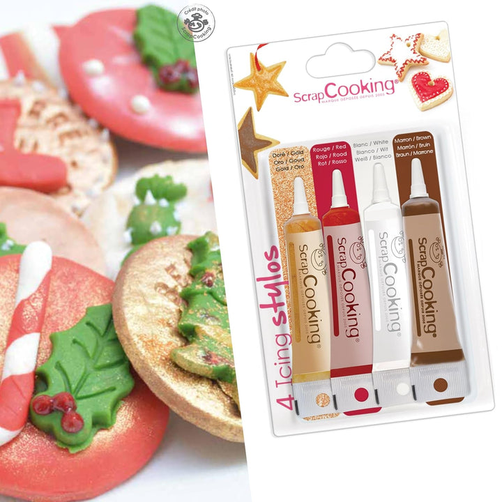 Scrapcooking – 4 Pieces of Parts Markers: Gold, Chocolate, White & Red – Edible Food Pens Decorative for Writing and Drawing on Desserts, Cakes and Biscuits Coloranti Alimentari Naty Shop