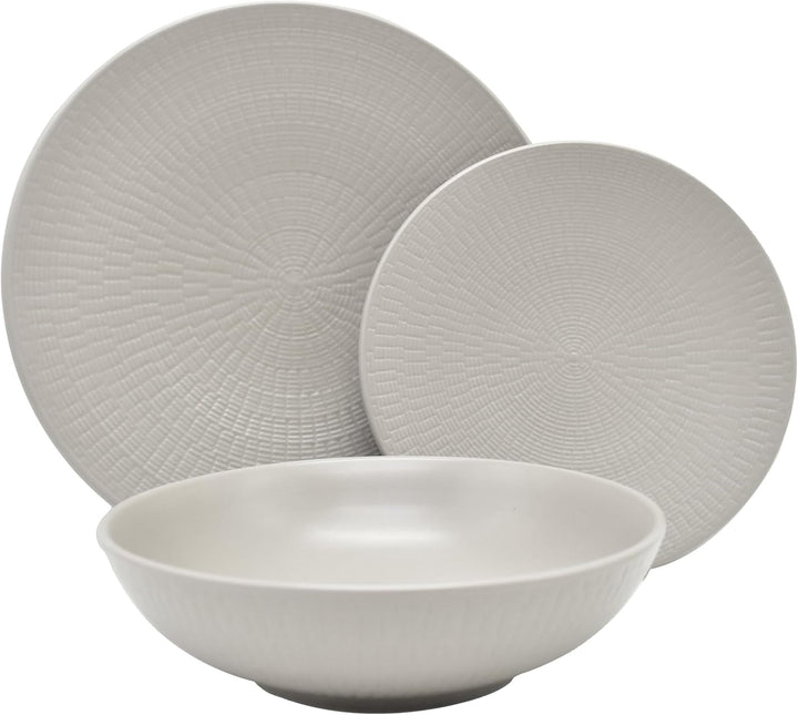 ECHTWERK 18-Teiliges Vintage Tafelservice, "Blanka" Nature-Design, Für 6 Personen, Stilvolles Geschirrset Mit Struktur Aus Steingut Mit 6 X Speiseteller, 6 X Beilagenteller, 6 X Suppenteller, Creme Seturi vesela masa Naty Shop
