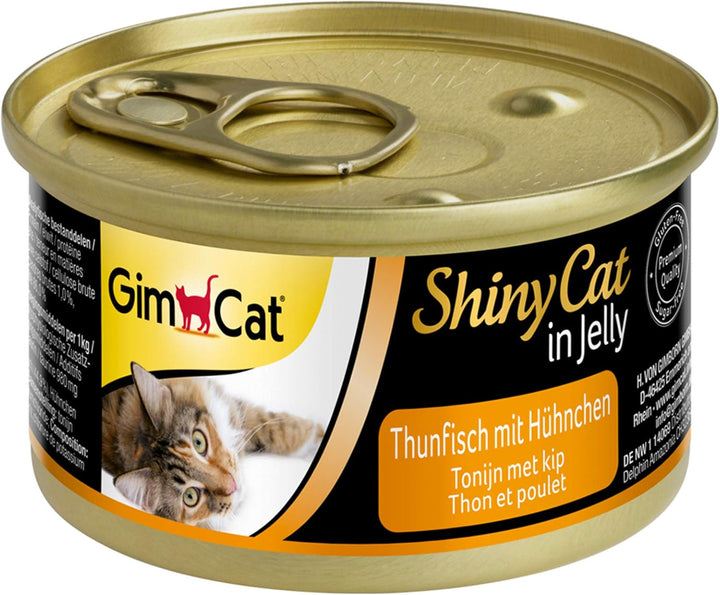 Gimcat Shinycat in Jelly Tuna - hrană umedă cu pește și taurină pentru pisici - 24 cutii (24 X 70 G)