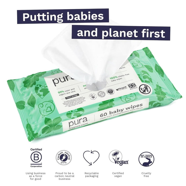 Șervețele ecologice pentru pielea sensibilă a bebelușului, 99% apă, fără plastic, biodegradabile, pentru pielea sensibilă, predispusă la eczeme, nou-născuți Servetele Umede Bebelusi Naty Shop