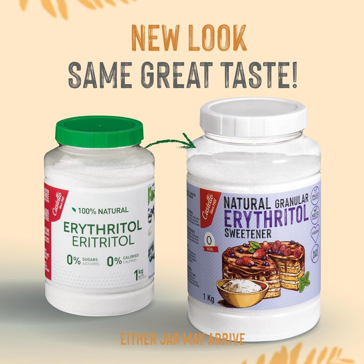 Natürliches Erythrit - Kristallzucker | 10G = 7G Zucker | Natürlicher Zuckerersatz - 0 Kalorien - 0 Glykämischer Index - Keto Und Paleo - 0 Netto-Kohlenhydrate - Kein GVO - Castello since 1907-1Kg Indulcitori Naty Shop