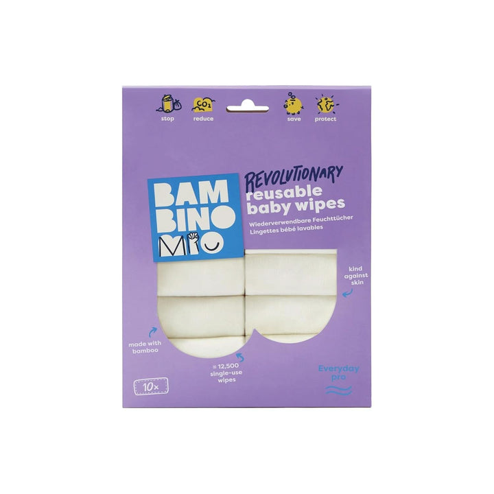 Bambino Mio, Șervețele reutilizabile pentru bebeluși - Basic - Eco-Friendly, fără chimicale, cu două fețe, lavabile, pachet de 10, Cloud - ambalajul poate varia Servetele Umede Bebelusi Naty Shop Zăpadă Everyday Pro