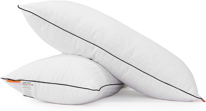 Pernă Sweetnight 80X80 Set de 2, pernă din microfibră 1300G, pernă moale și de susținere a gâtului pentru toate pozițiile de dormit, capac respirabil 100% bumbac, certificat Oeko-Tex Perne standard Naty Shop Alb 40 X 80 Cm Set de 2 Design cu dungi 2