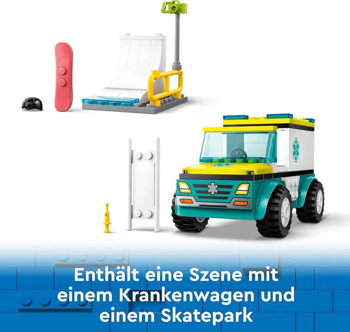 LEGO City Ambulanță și Snowboarder, Ambulanță Playset cu mașină de jucărie și 2 minifigurine, Snowboarder și Paramedic Figura, cadou imaginativ pentru băieți și fete de la 4 ani 60403 Seturi de constructie Besuche den LEGO-Store