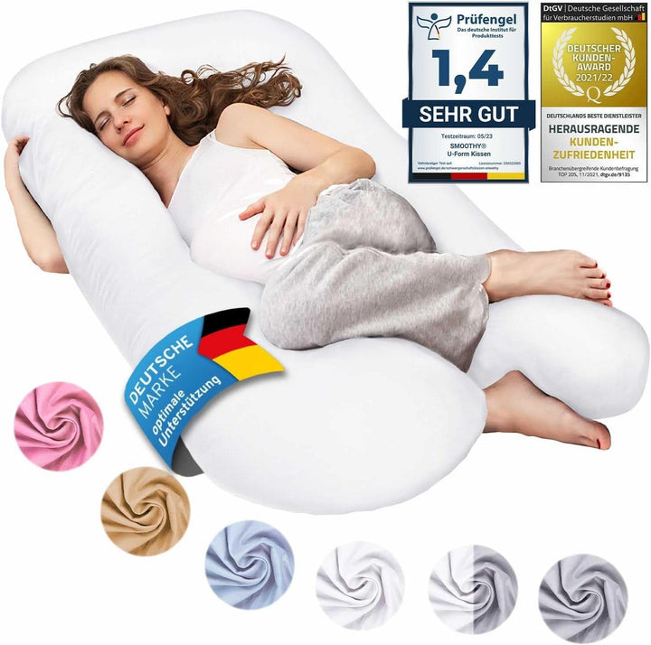 Pernă de sarcină SMOOTHY XXL, perna multifunctionala, Classic XXL, 150 X 80 cm, roz Accesorii Hrana si Alaptare Bebe Naty Shop Alb Classic XXL 150 X 80 Cm