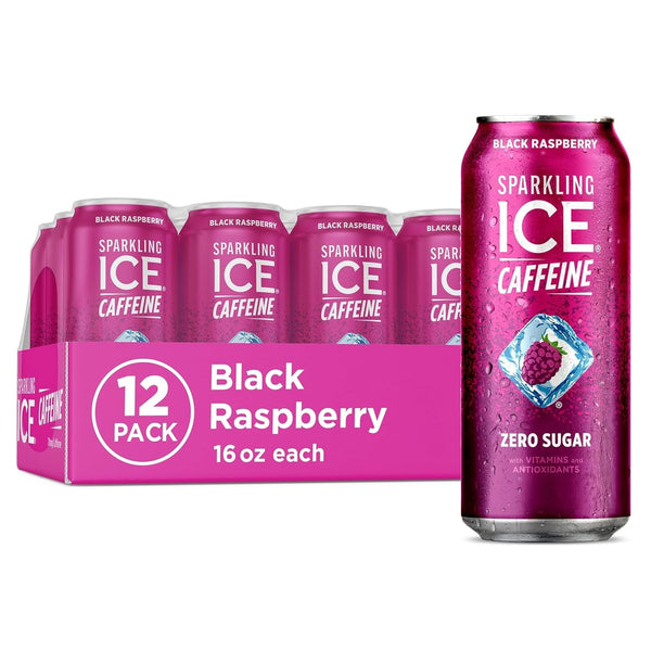 Caffeine Black Raspberry Sparkling Water with Caffeine, Zero Sugar, with Antioxidants and Vitamins,16 Fl Oz Cans (Pack of 12) Apa USA Naty Shop Black Raspberry