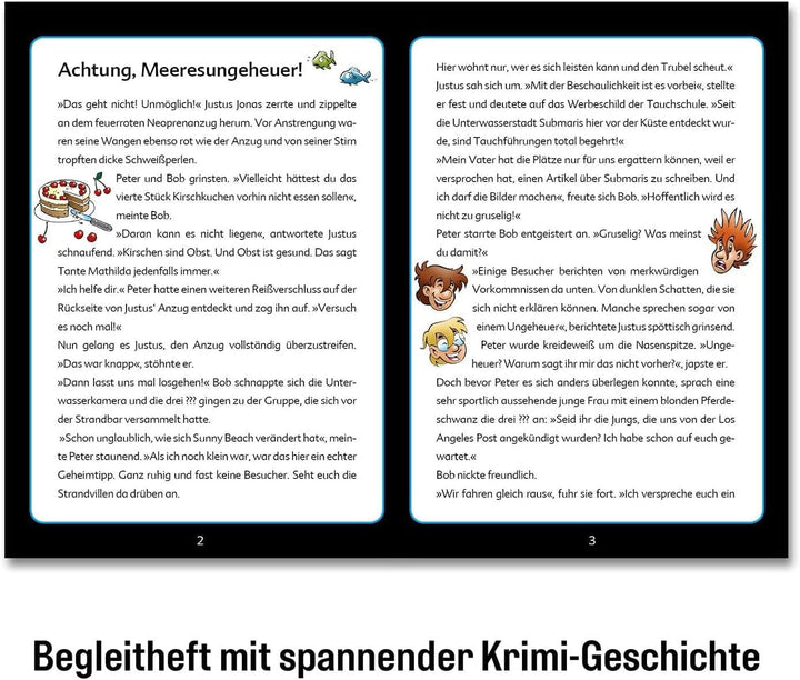 Die Drei ??? Kids - Crime puzzle - Atenție, monstru marin De la KOSMOS 680664, 150 piese, Strălucește în întuneric, Lectură, puzzle-uri, rezolvarea puzzle-urilor, puzzle detectiv pentru copii cu vârsta de peste 7 ani Puzzle Naty Shop