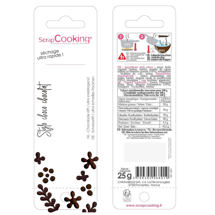 Scrapcooking - Schokoladenstift Braun - Zuckerschrift Schoko 25 G - Essbarer Dekorativer Zuckerstift - Schreiben Und Zeichnen - Beschriftung Von Fondant, Glasuren, Torten - 6801 Coloranti Alimentari Naty Shop
